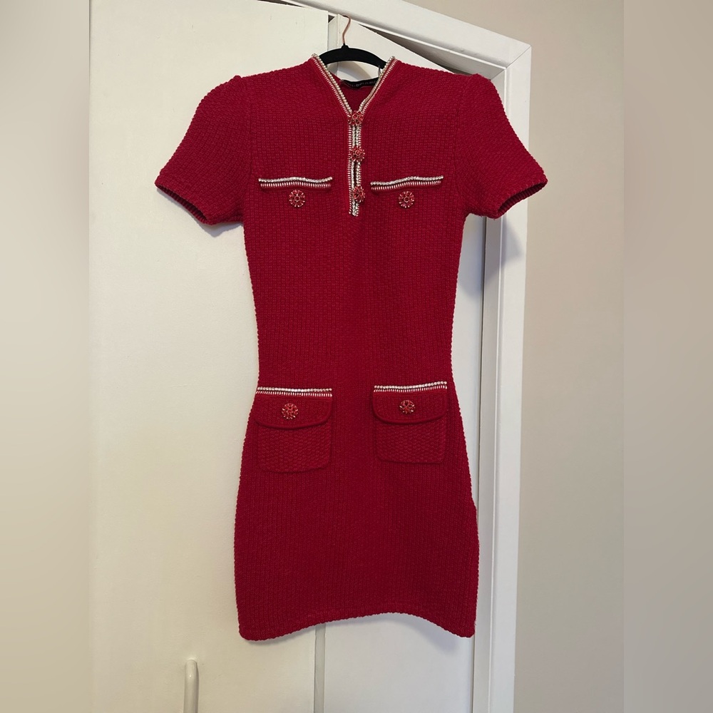 Self-Portrait Red Melange Knit Mini Dress with crystals
